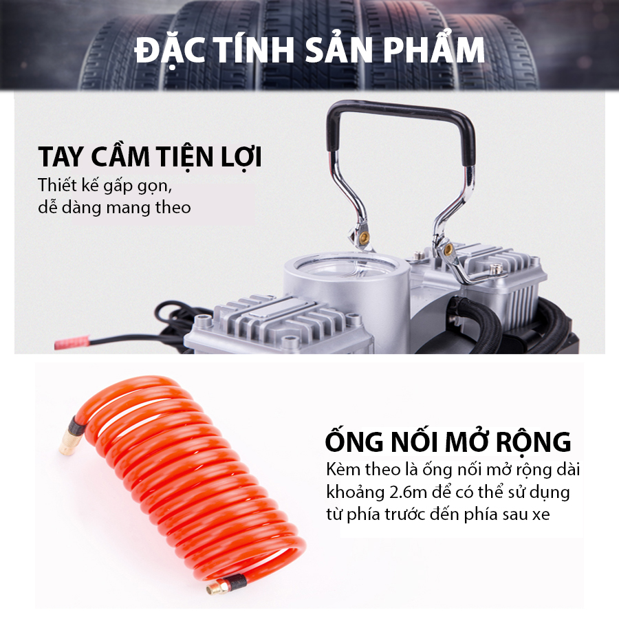 Máy bơm lốp ô tô 2 xi lanh có đèn CIND CD-P006TL 6