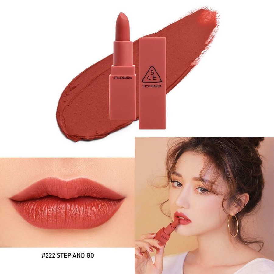 Son lì 3CE Mood Recipe Matte Lip Color 222 Step And Go - Đỏ Đất 1