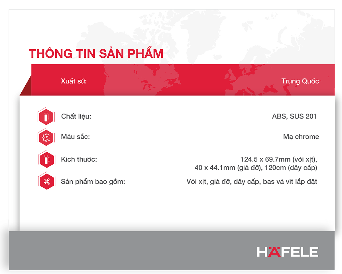 Vòi xịt vệ sinh có giá đỡ và dây cấp Chiba Hafele 589.34.920 (Hàng chính hãng)