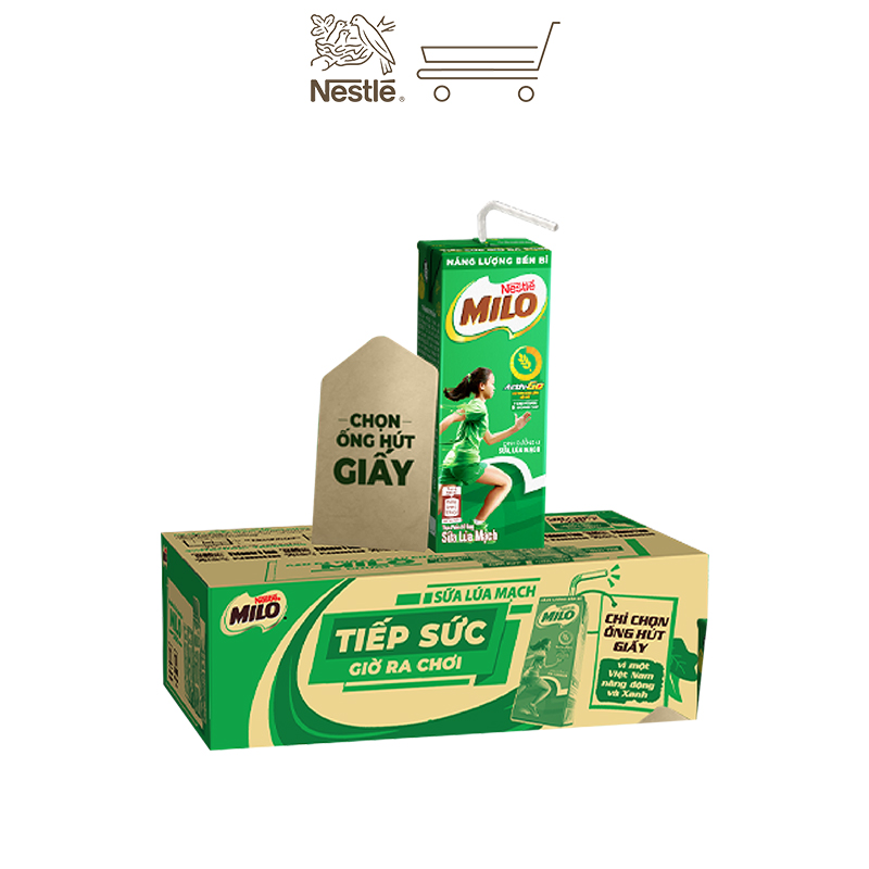 [Tặng túi du lịch mini màu xanh] [Phiên bản ống hút giấy] Sữa lúa mạch Nestlé Milo thùng 48 hộp x 180ml (12x4x180ml)