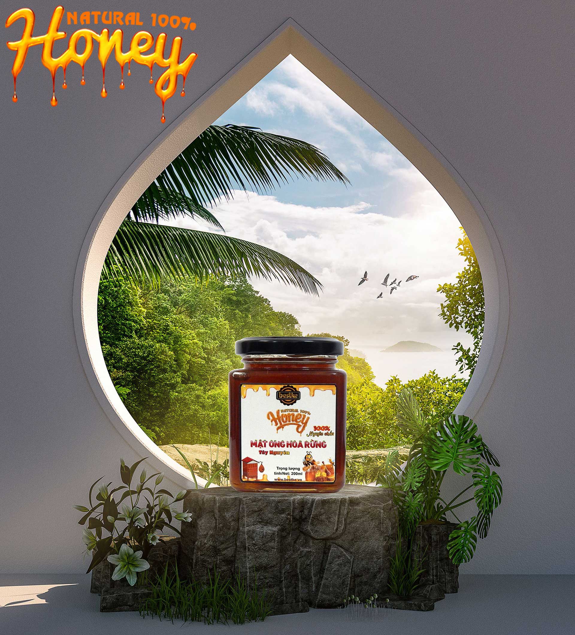 mật ong hoa rừng tây nguyên, nguyên chất, hũ 200ml, 100% natural honey, bestke 5