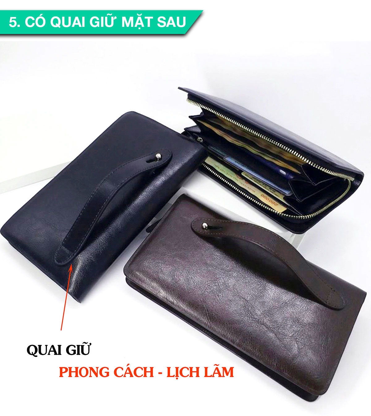 Ví dài cầm tay da bò Mill cao cấp Bụi Leather C104 - Bảo hành 12 tháng