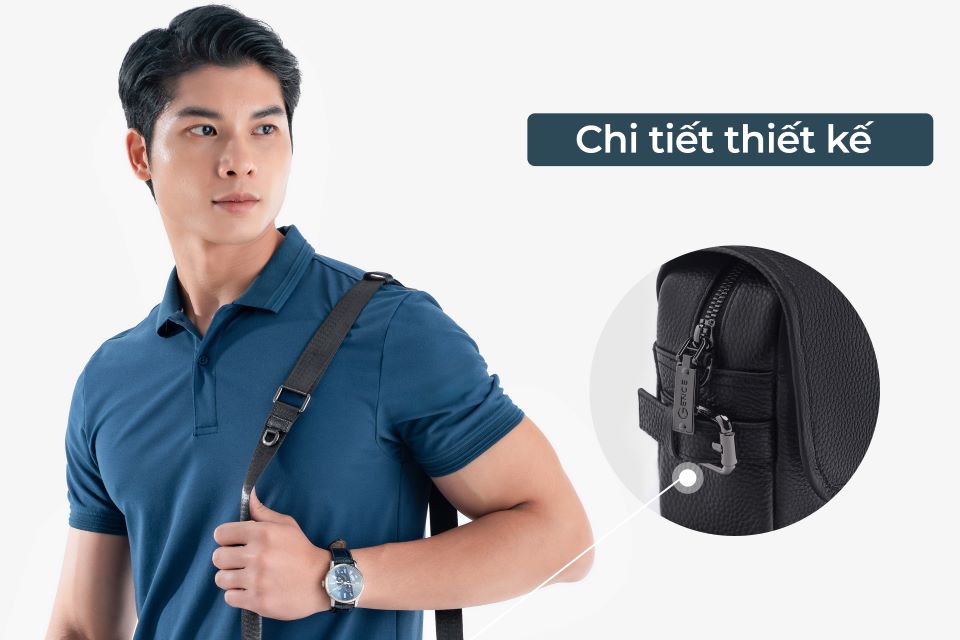 Túi Đeo Chéo Công Sở Túi Nam Hàng Hiệu GENCE TD07 Da Bò Cao Cấp Màu Đen Dáng Ngang