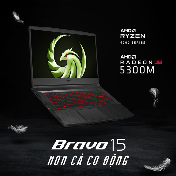 Laptop MSI Bravo 15 A4DCR-052VN (AMD R5-4600H/ 8GB DDR4 3200MHz/ 256GB SSD M.2 PCIE/ RX 5300M 3GB GDDR6/ 15.6 FHD IPS/ Win 10) - Hàng Chính Hãng