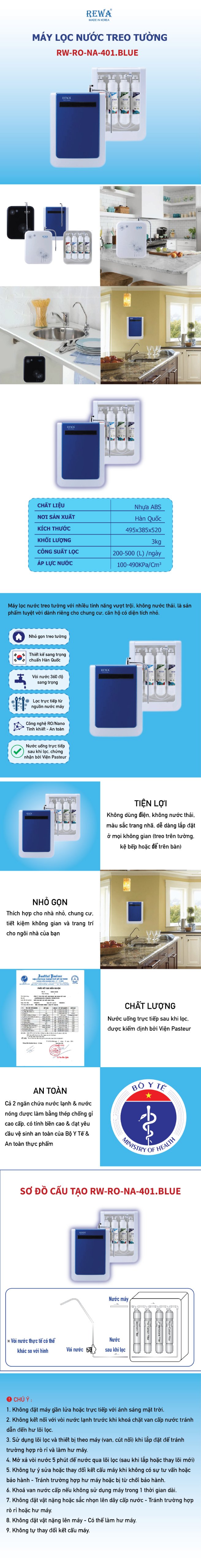 Máy Lọc Nước Rewa RW-NA-401 (Xanh) - Hàng chính hãng