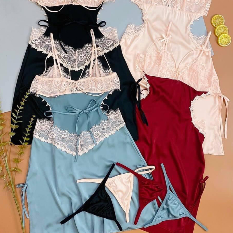 Váy ngủ lụa hai dây hở lưng sexy Q17 - Đầm ngủ nữ gợi cảm - đồ ngủ nử mặc nhà