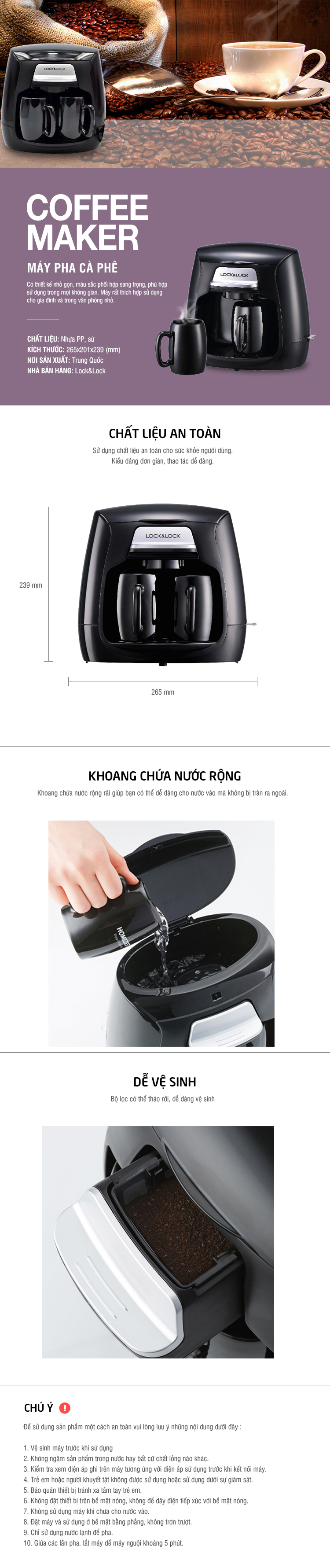 Máy Pha Cà Phê Lock&Lock ELCM-202 (0.3L) - Đen - Hàng chính hãng