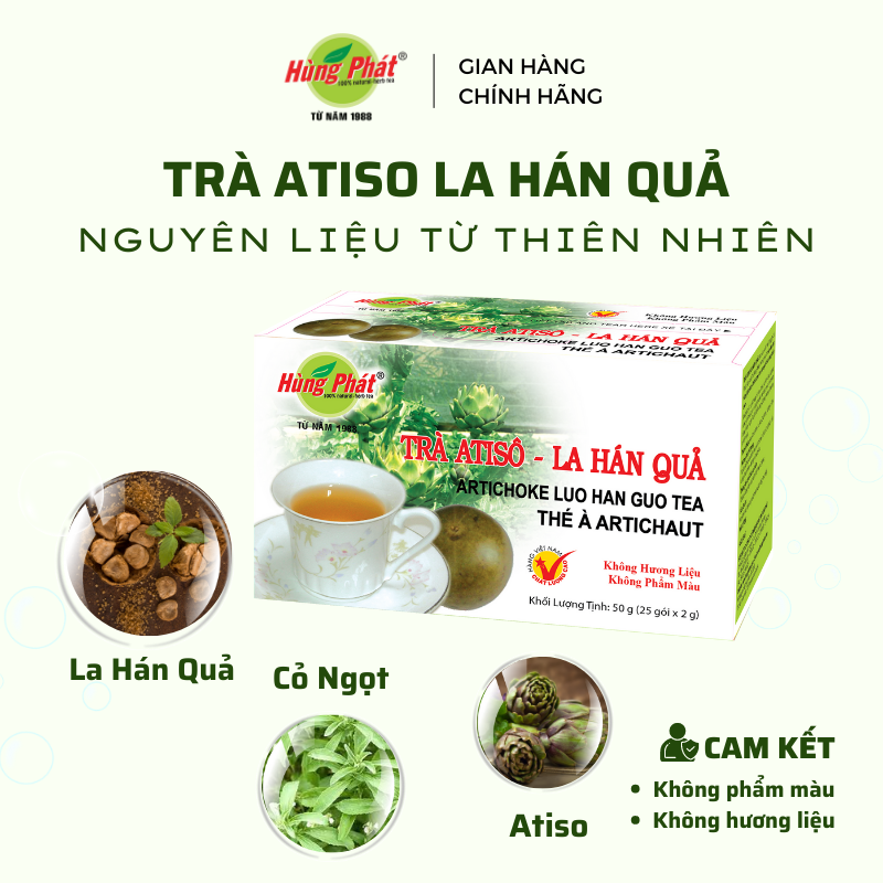 Trà Atiso La Hán Quả Hỗ Trợ Thanh Lọc Giải Nhiệt Cơ Thể Hộp 25 Gói - Thương hiệu Hùng Phát