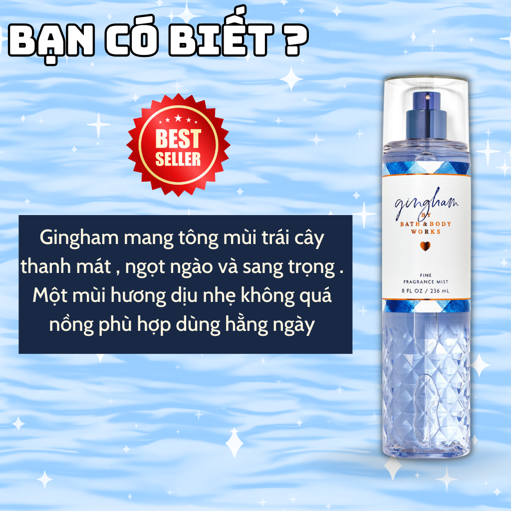 Body Mist Bath And Body Works Nam Nữ Chính Hãng Gingham, Xịt Thơm Body Toàn Thân Hương Nước Hoa 236ml