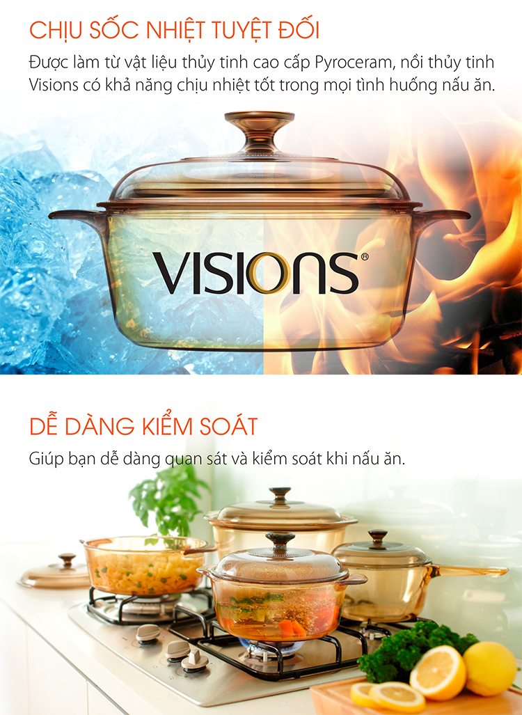 Bộ 3 nồi thuỷ tinh Visions (loại lớn) VS-330