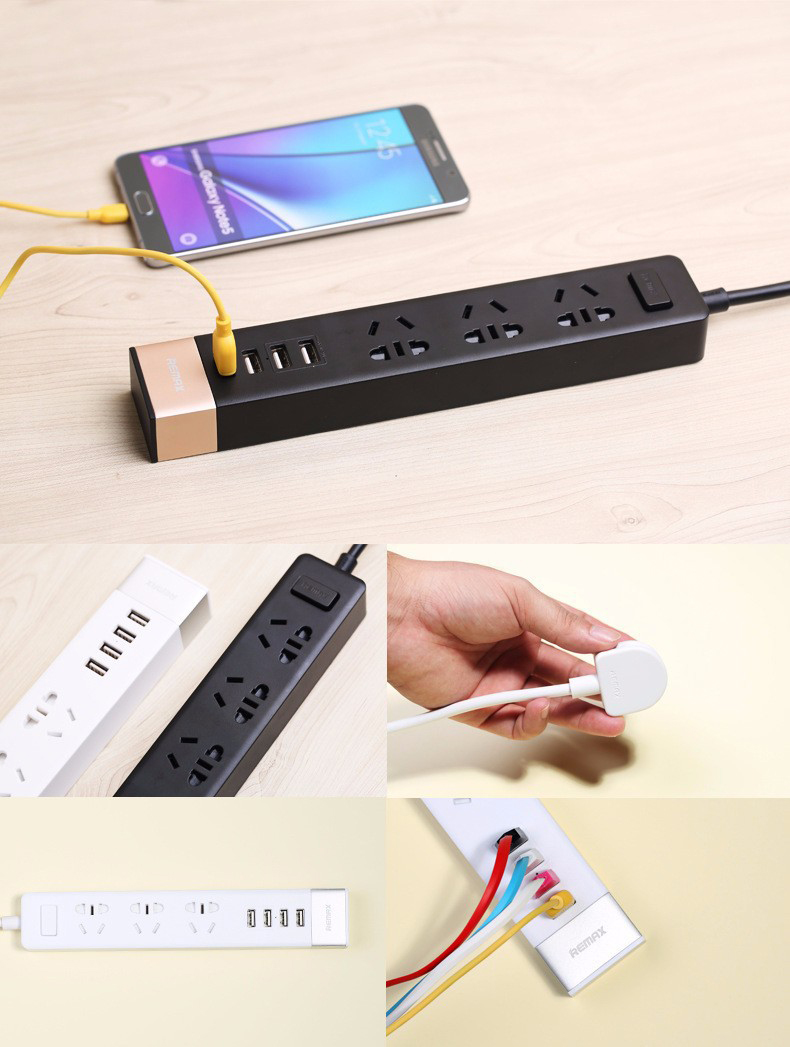Ổ Điện Remax 3 Ổ Cắm Đa Năng - 4 Cổng USB (Giao Màu Ngẫu Nhiên) - Hàng chính hãng