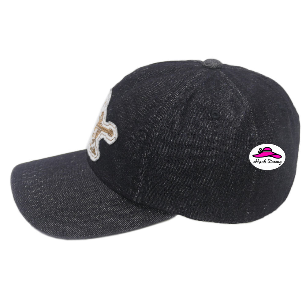 Nón kết jean thêu hình ông địa chơi đàn độc đáo, khóa gài xịn cao cấp, cứng cáp, vải jean oát bền đẹp