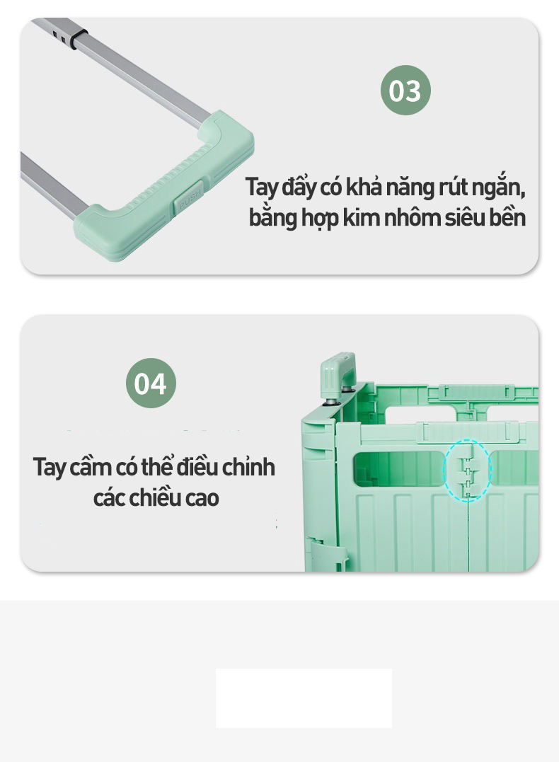 Xe kéo đi chợ siêu thị  65L xếp gọn nhập khẩu FUJIHOME ST250, bánh xe xoay 360 độ, xe đẩy hình hộp vali 65L xếp gọn đa năng- Hàng chính hãng