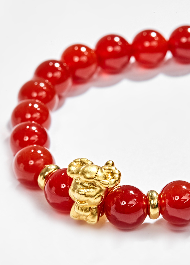 Vòng Tay Đá Mã Não Đỏ Charm Tuổi Mùi Bạc Mạ Vàng 24K