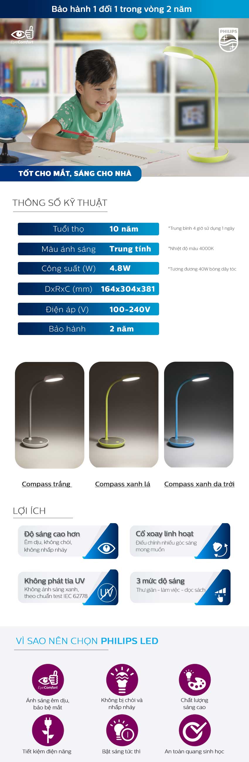 Đèn Bàn Philips Compass LED 66045 (4.8W)