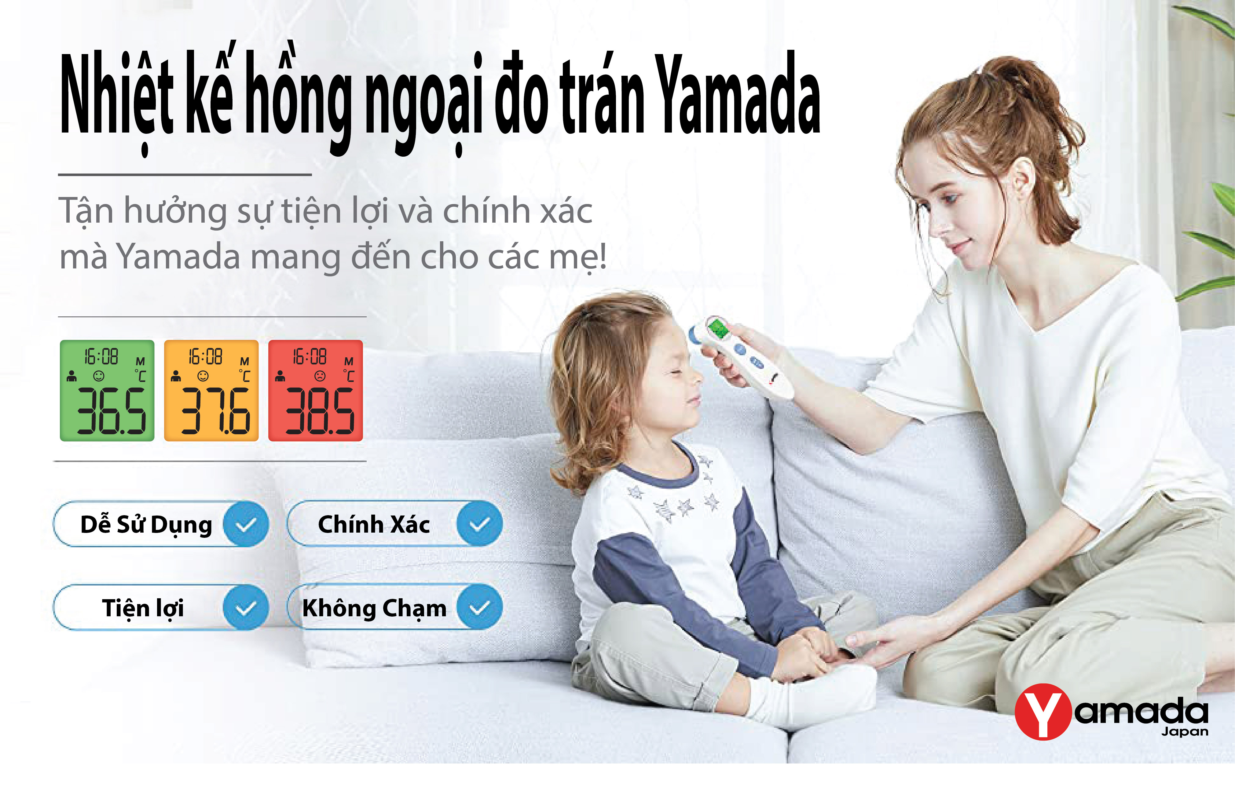 Nhiệt kế điện tử hồng ngoại đo trán Yamada - Đo không chạm chỉ 1 giây thân nhiệt, sữa, nước tắm và nhiệt độ phòng 1