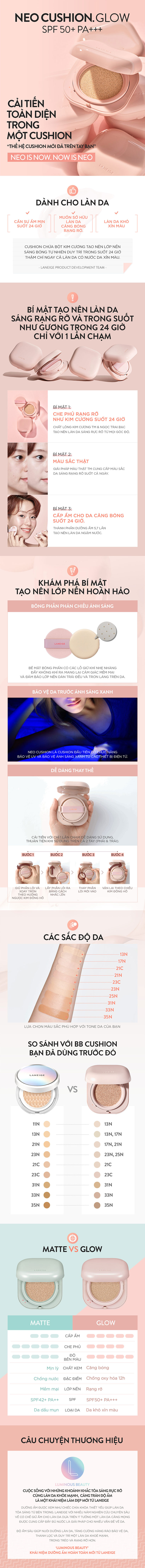 Phấn Nước Trang Điểm Dưỡng Ẩm Thế Hệ Mới Cho Lớp Nền Bóng Khỏe Laneige Neo Cushion Glow 15G + Kèm Lõi Thay Thế