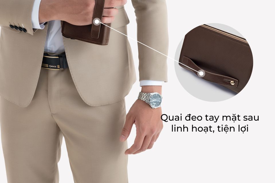 Clutch Nam Ví Cầm Tay GENCE RB07 Da Bò Khóa Số Cao Cấp Màu Nâu