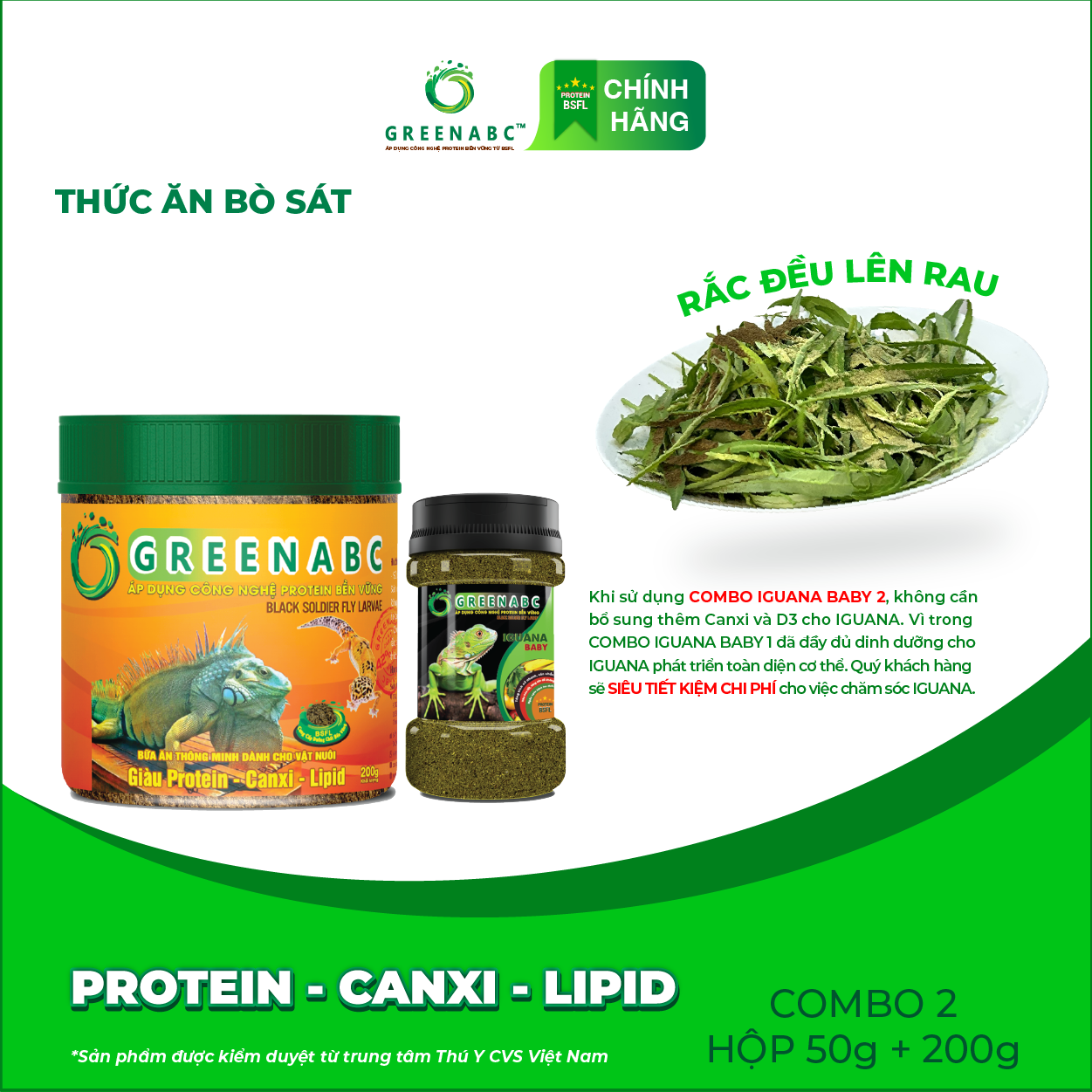 Thức ăn bò sát Iguana Baby - GREENABC dùng cho Rồng Nam Mỹ từ mới nở cho đến 9x giúp tăng kích thước, lên màu đẹp, phòng chống MBD, teo đuôi – Hộp 230g