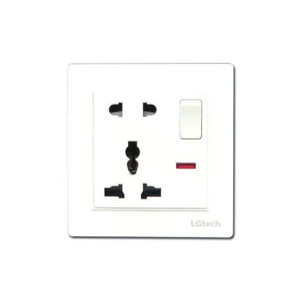 Ổ cắm điện đơn đa chuẩn có công tắc an toàn kèm đế âm đơn vuông cao cấp | LG-BS2P1S-01WP - Hàng Chính Hãng