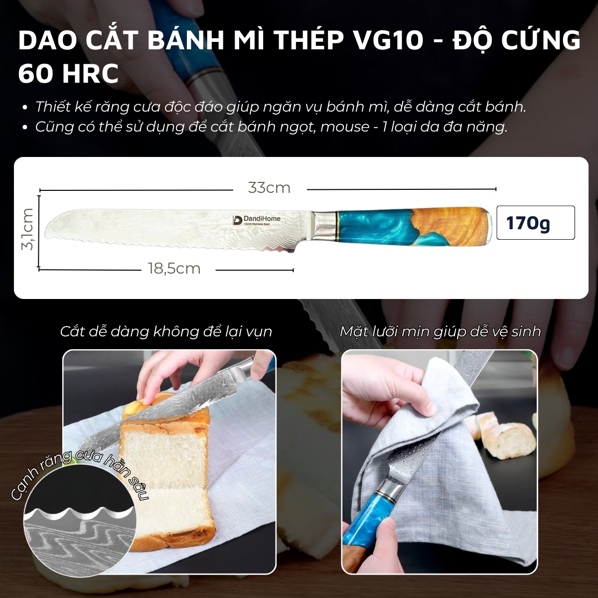 Dao nhà bếp thái đa năng DandiHome thép cao cấp