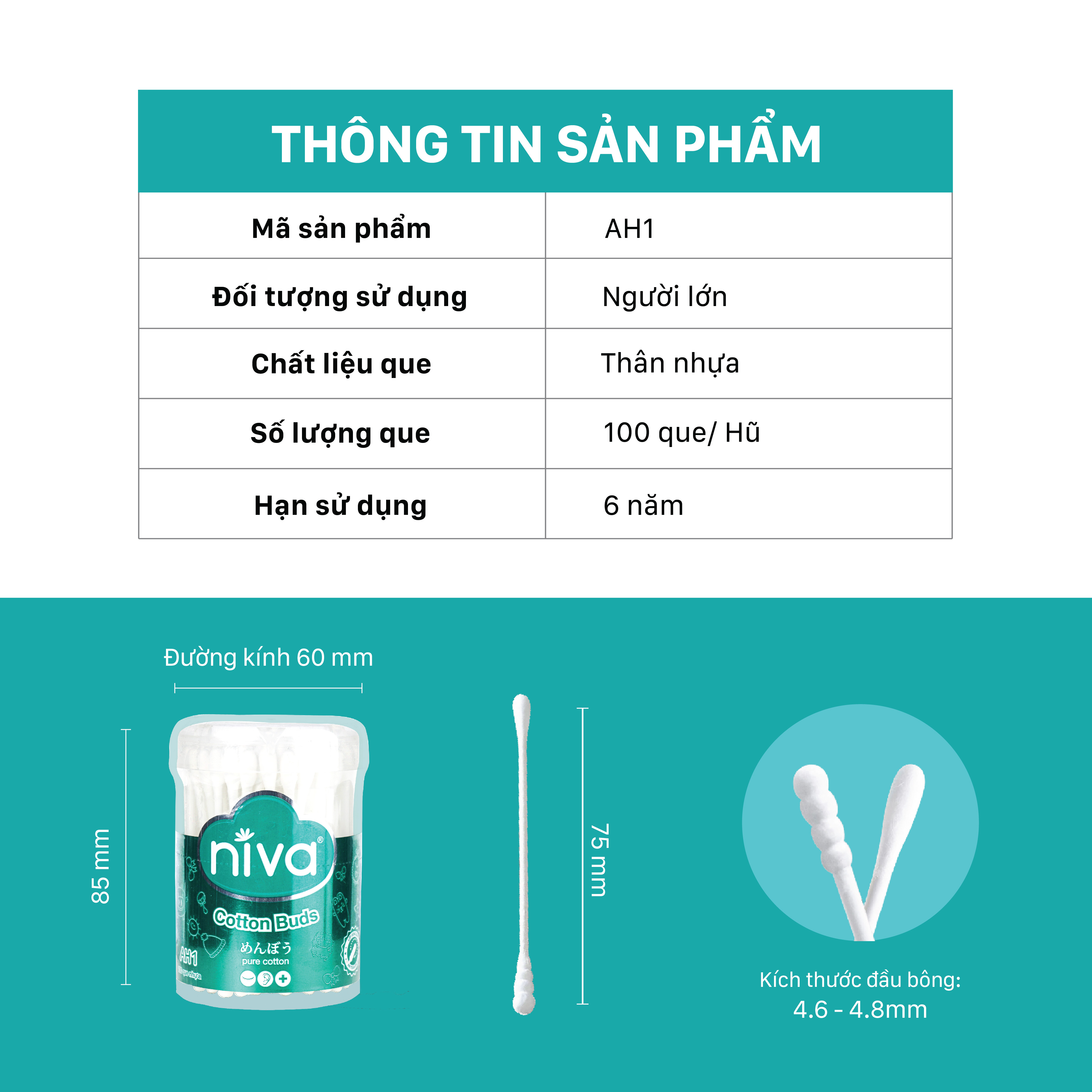 Combo 10 Tăm Bông NIVA Dành Cho Người  Lớn Hũ 100 Que Nhựa Ah1