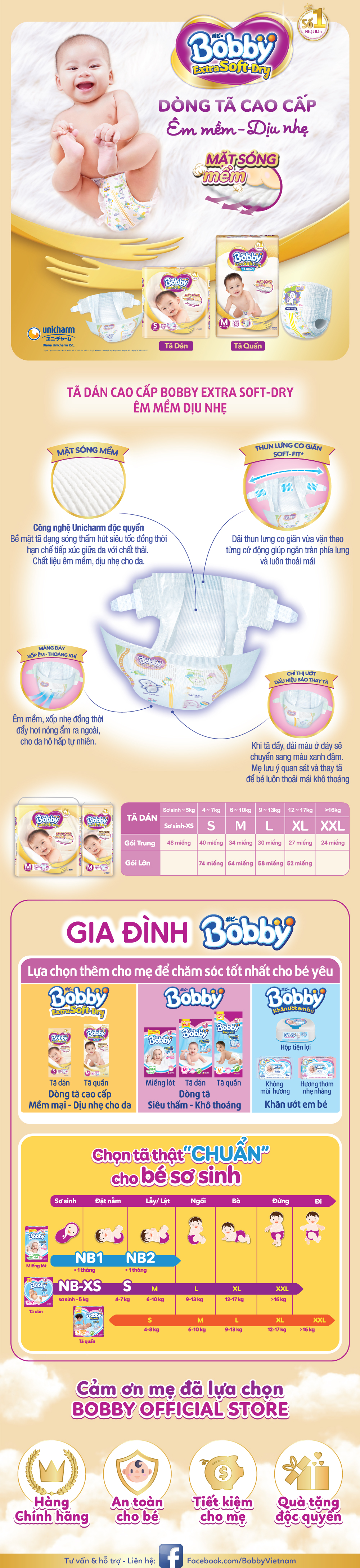 Tã Dán Siêu Mềm Bobby Extra Soft Dry Gói Siêu Lớn S-74 Miếng (4-7kg)