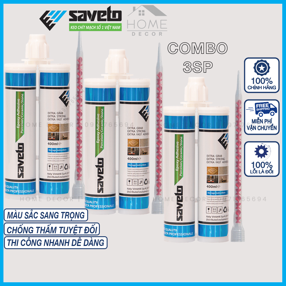 COMBO Keo Chít Mạch Saveto Epoxy 2 Thành Phần, Keo Chà Ron Gạch, Keo Chà Ron 2 Thành Phần-Keo Kẻ Chỉ Gạch Cao Cấp Saveto 400ml(5 món)