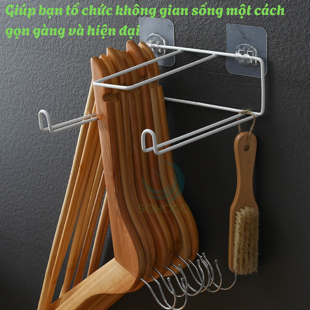 Giá treo móc áo dán tường tiện lợi- Kệ treo móc quần áo dán tường đa năng- Giá treo đồ gọn gàng không cần khoan- Kệ gắn tường treo móc áo và kẹp đồ- Giá đựng móc treo dán tường tiết kiệm không gian