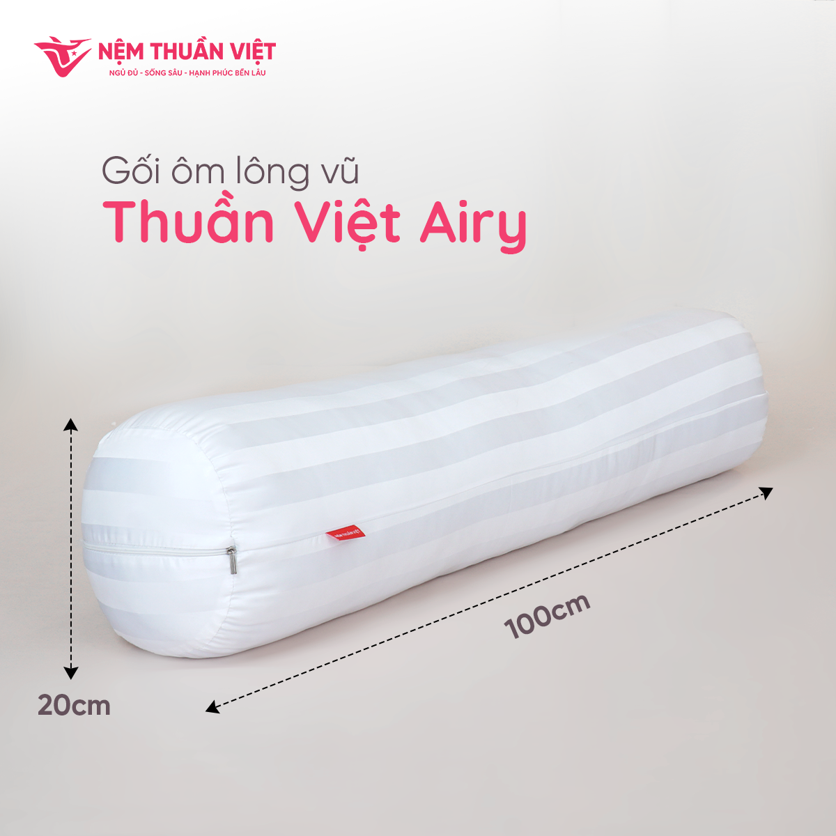 Ruột Gối Ôm Lông Vũ Airy Thuần Việt - Sợi Lông Vũ Nhân Tạo Microfiber Êm Ái Mềm Mịn - KT 20x100cm