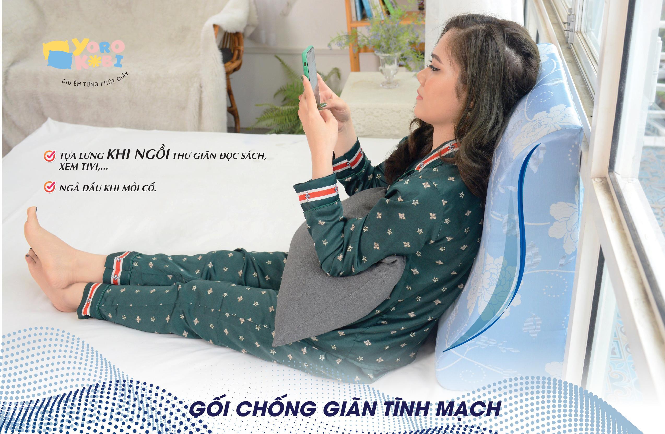 Gối kê chân chống giãn tĩnh mạch YOROKOBI cao 25cm dành cho người đau nhức chân, tiểu đường, tê bì, vọp bẻ, kiến bò, mẹ bầu phù chân tích nước - hàng thương hiệu- XANH NGỌC BÍCH