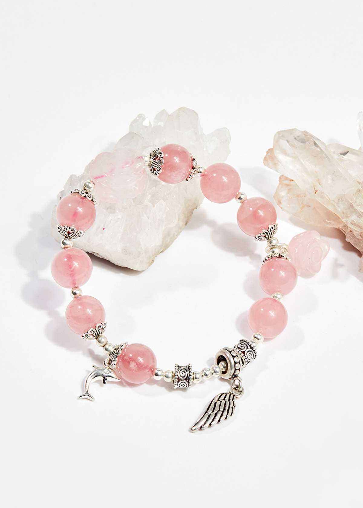 Vòng tay phong thủy đá thạch anh hồng charm cánh 10mm mệnh hỏa , thổ - Ngọc Quý Gemstones