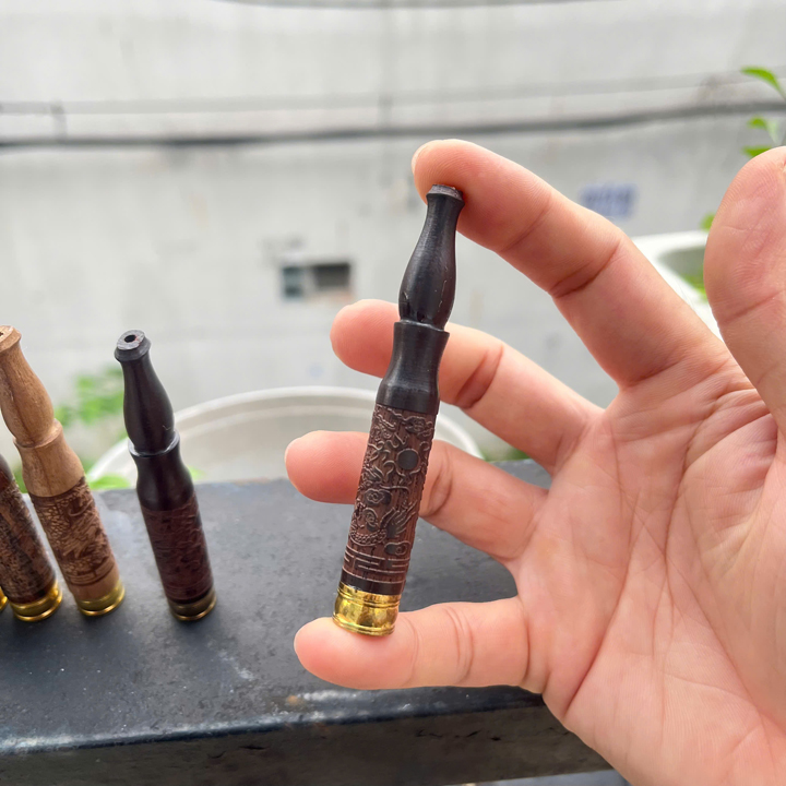 Tẩu Lọc Thuốc Bằng Gỗ Mun Khắc Rồng Phụng - TL016