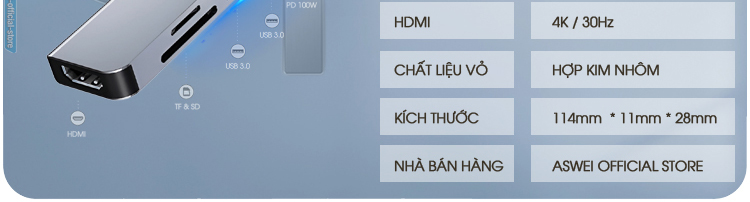 cổng chia, hub type c to hdmi aswei 6in1