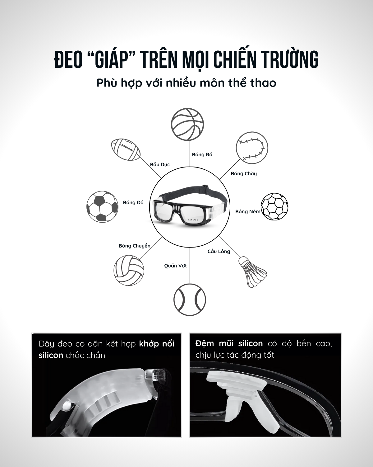 Gọng kính thể thao KAMI NACHI chuyên dụng cho người chơi thể thao, đá banh, bóng rổ
