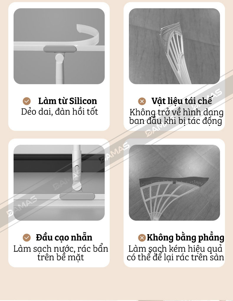 Cây Gạt Nước Sàn Nhà, Lau Kính Đa Năng 2 Trong 1 Damas C3 Pro - Chất liệu lưỡi gạt làm từ Silicone cao cấp - Tay cầm hợp kim bền đẹp, điều chỉnh độ cao linh hoạt - Lưỡi gạt xoay 360 độ giúp làm sạch mọi ngóc ngách dễ dàng, nhanh chóng, sạch bong kin kít