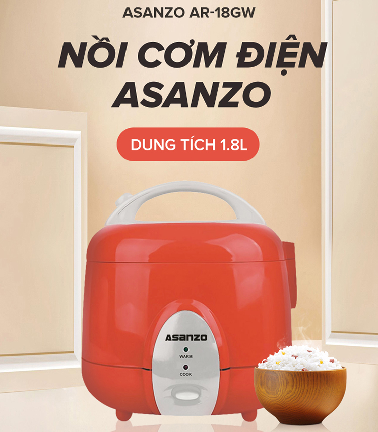 Nồi Cơm Điện Nắp Gài Asanzo AR-18GW (1.8L) - Hàng Chính Hãng