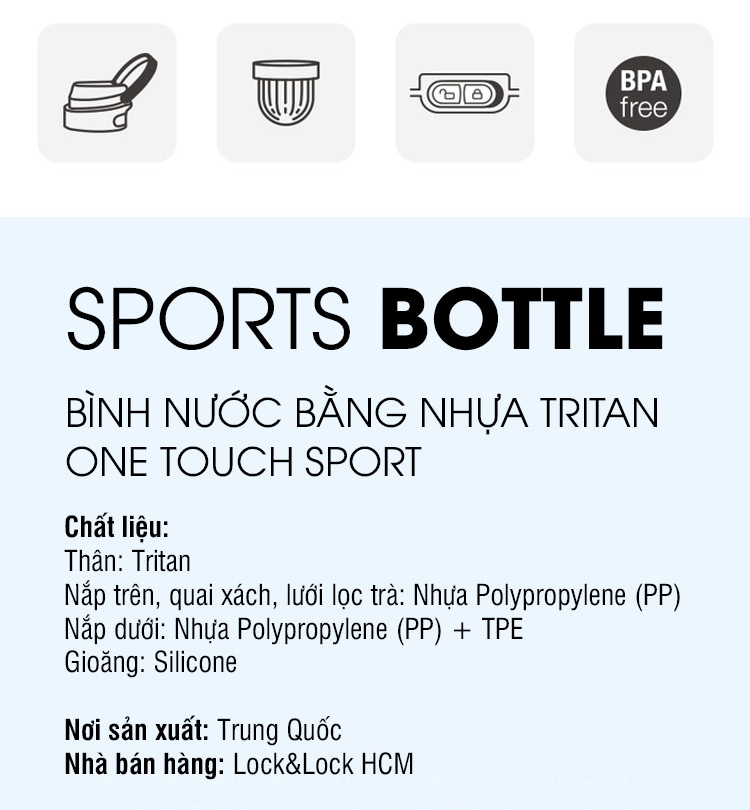 Bình Nước Bằng Nhựa Tritan One Touch Sport Lock&Lock ABF762BLU - Xanh Dương (550ml)