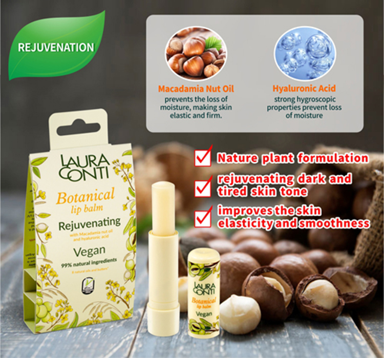 Botanical Lip Balm Vegan- REJUVENATION macadamia nut oil
and hyaluronic acid