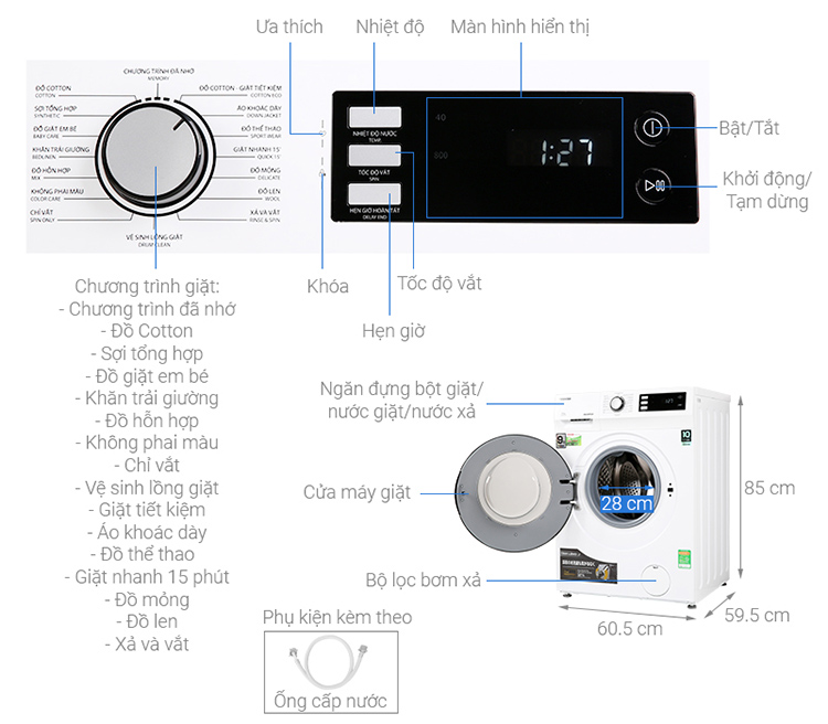 Máy Giặt Cửa Trước Inverter Toshiba TW-BK105S2V-WS (9.5kg) - Hàng Chính Hãng - Chỉ Giao tại HCM