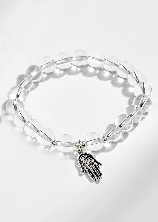 Vòng Tay Đá Thạch Anh Trắng Phối Bàn Tay Hamsa Bạc Ngọc Quý Gemstones