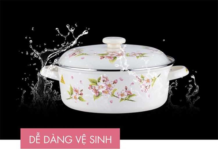 Nồi tráng men FUJIHORO 25cm, 4.0L (Hoa Hà Lan) SYM-32, Sử dụng bếp từ