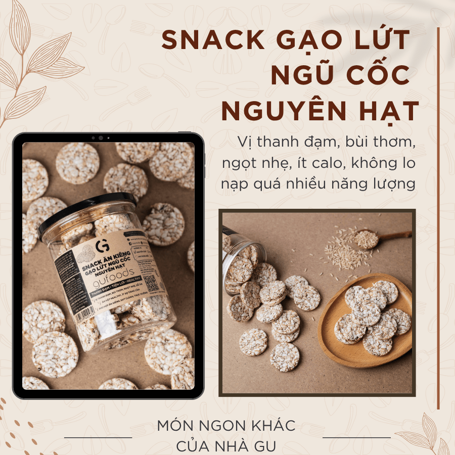 Bánh gạo lứt GUfoods (510g) - Không chiên dầu, Không đường, Từ gạo và ngũ cốc nguyên hạt, Lành mạnh, Phù hợp Eat clean, Ăn vặt healthy, Thực dưỡng, Tập gym, Thuần chay, Đa dạng hương vị