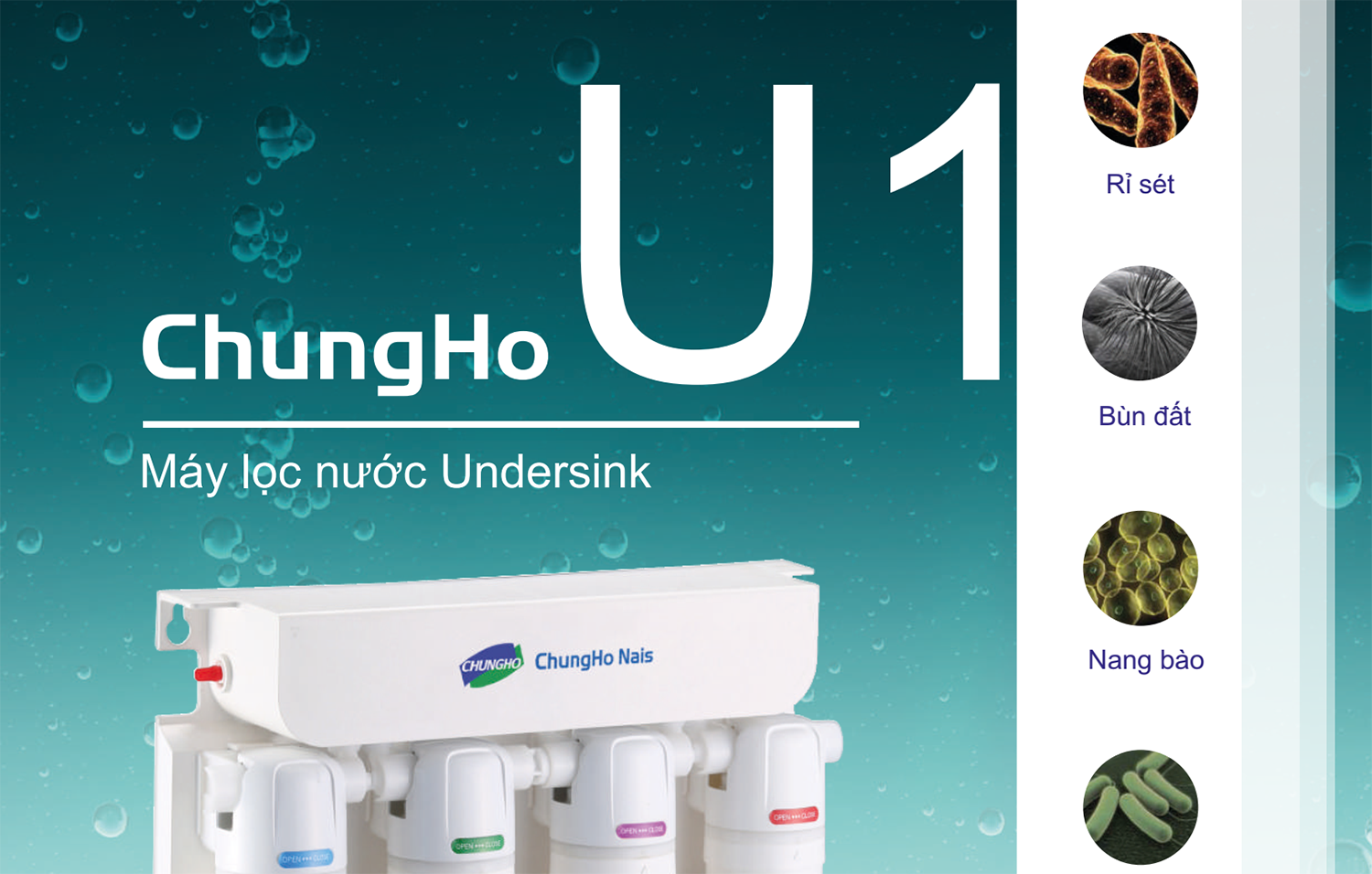 Máy Lọc Nước Không Điện Lắp Dưới Tủ Bếp ChungHo U1 - 4 bước lọc UF - Model UF1 - Hàng nhập khẩu