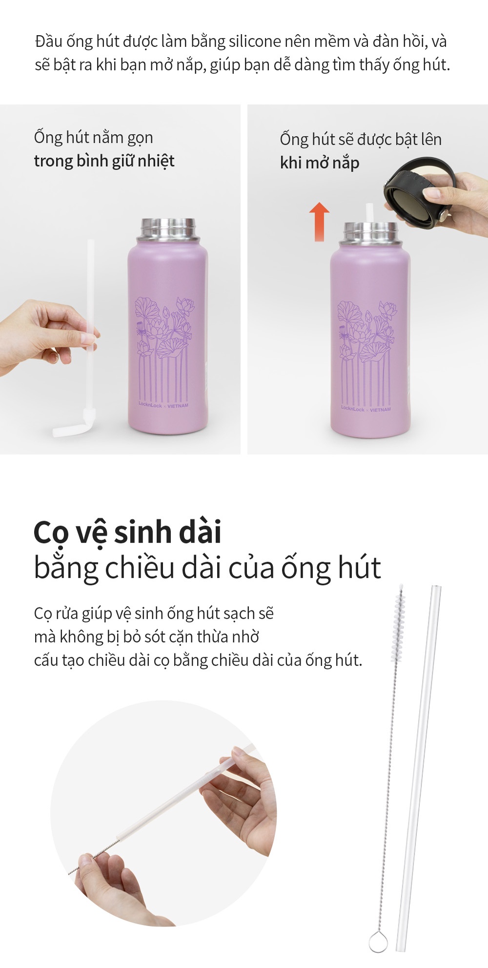 Bình giữ nhiệt LocknLock Riga Tumbler Vietnam Edition màu Be - Nón Lá LHC4160BEG 897ml, Hàng chính hãng, có quai xách dễ dàng mang đi - JoyMall