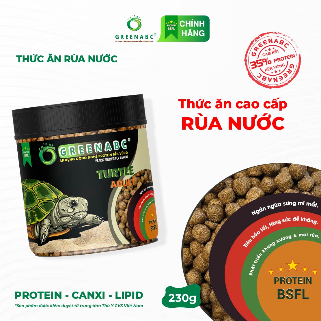 Thức ăn Rùa Nước GREENABC – Cung cấp dinh dưỡng tăng kích thước, mai cứng – Hộp 50g và 230g