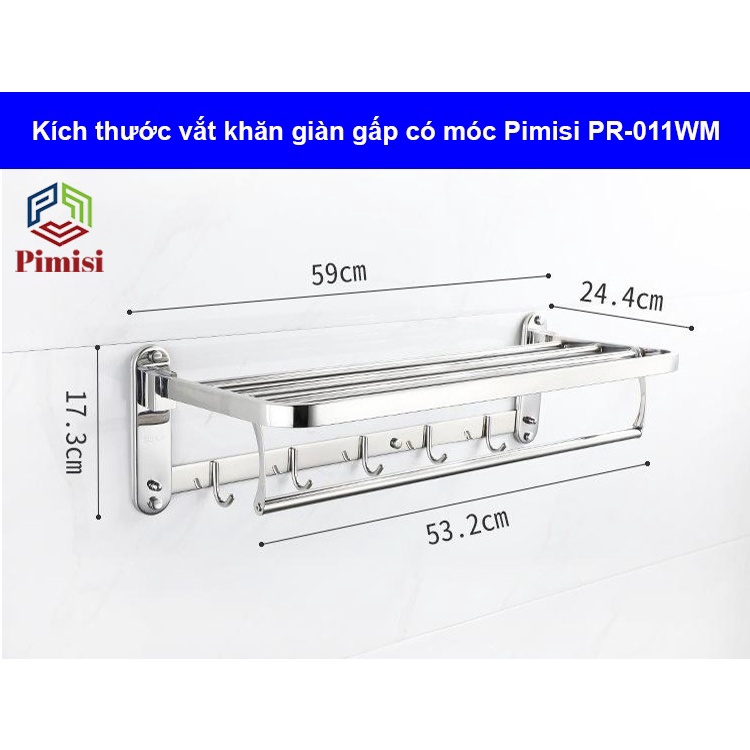 Giá Treo Khăn Tắm Inox 304 Pimisi Có Móc Áo Quần, Với Vắt Khăn Giàn Gấp Gọn Đa Năng Và Thanh Đơn Treo Khăn Mặt Kèm Đinh Ốc Vít Nở Gắn Tường Bằng Khoan Trong Nhà Vệ Sinh | Hàng Chính Hãng