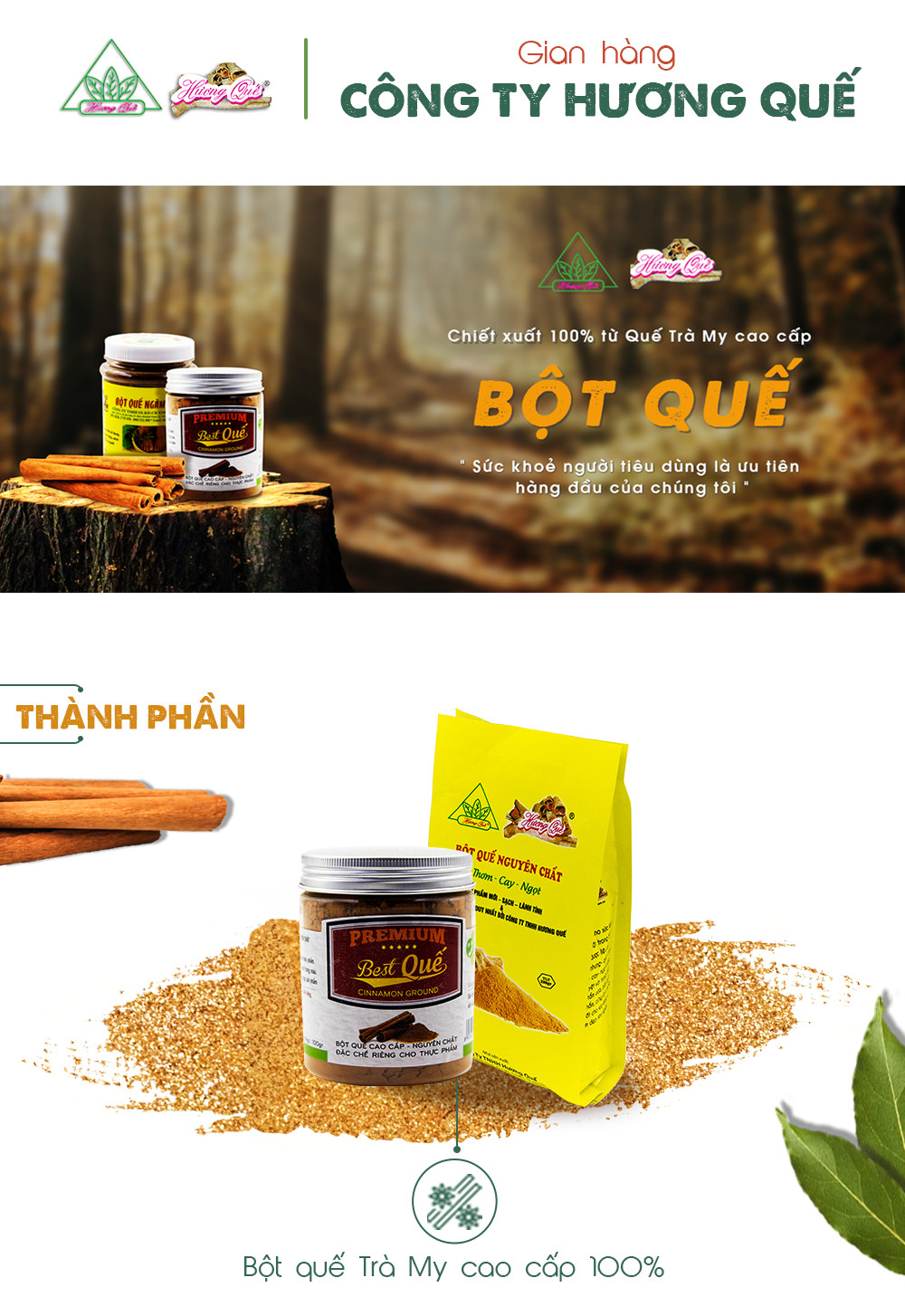 Bột quế cao cấp Hương Quế giúp hổ trợ giảm mở và đường trong máu - tăng tuần hoàn máu - mịn da sáng da và đẹp da