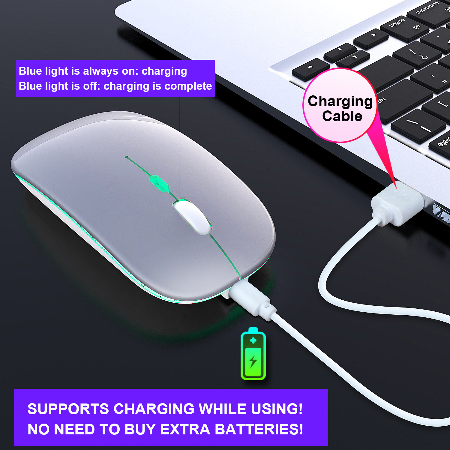 Chuột Không Dây PIX-LINK P402 Sạc Pin, Không Tiếng Click, Led Đổi Màu, DPI1600 - Hàng Chính Hãng
