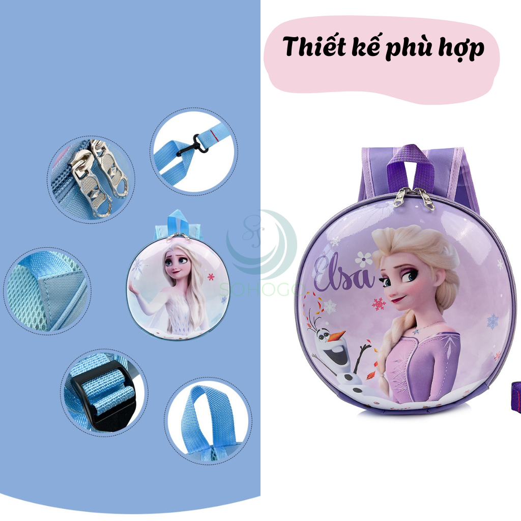 Balo in hình nhân vật Elsa trong phim Frozen, thiết kế dễ thương, nhiều màu sắc, phù hợp cho bé đi học hoặc đi chơi Balo Cho Bé Mầm Non, Cặp Cho Bé Mẫu Giáo Dễ Thương Cho Bé 1-5 Tuổi